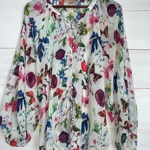 Philosophy Republic Clothing Floral Butterfly Chiffon Blouse - Large